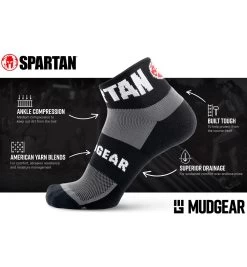 SPARTAN MudGear 1/4 Crew Sock -Sports Fashion SPARTAN Mud Gear 1 4 Crew Sock Unisex Black 7